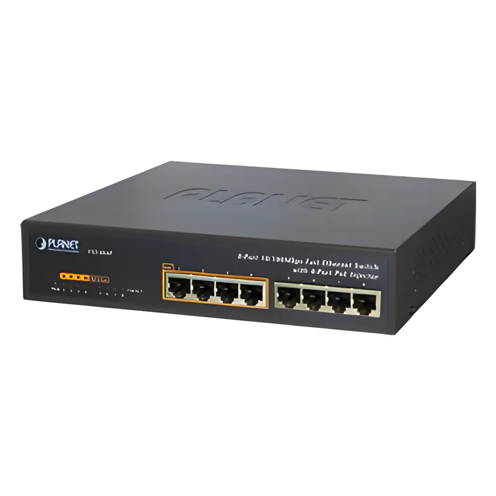 Switch no administrable PoE de 8 puertos 10/100 Mbps con 4 puertos PoE 802.3af
