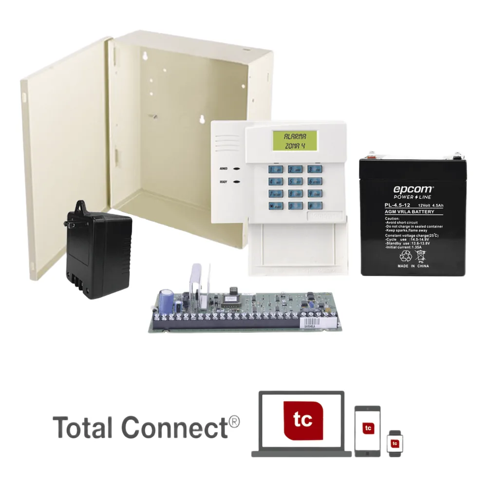 Kit de panel de control de intrusión serie VISTA, expandible hasta 64 zonas, con gabinete pequeño, transformador y batería incluidos