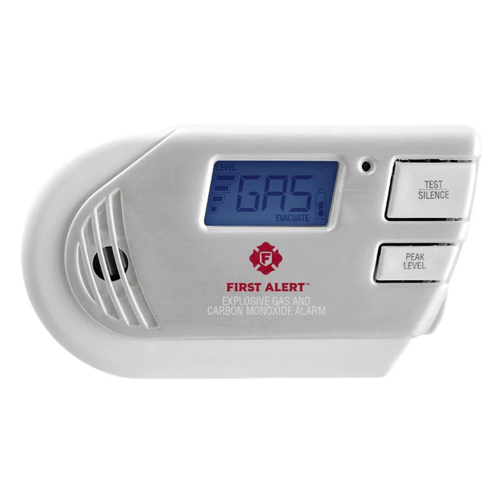 Detector Combo de Combinación de Gases Explosivos: Metano (GN), Propano (LP) y Monóxido de Carbono (CO), Con Pantalla Digital Retroiluminada, 120 Vca y Batería de Respaldo