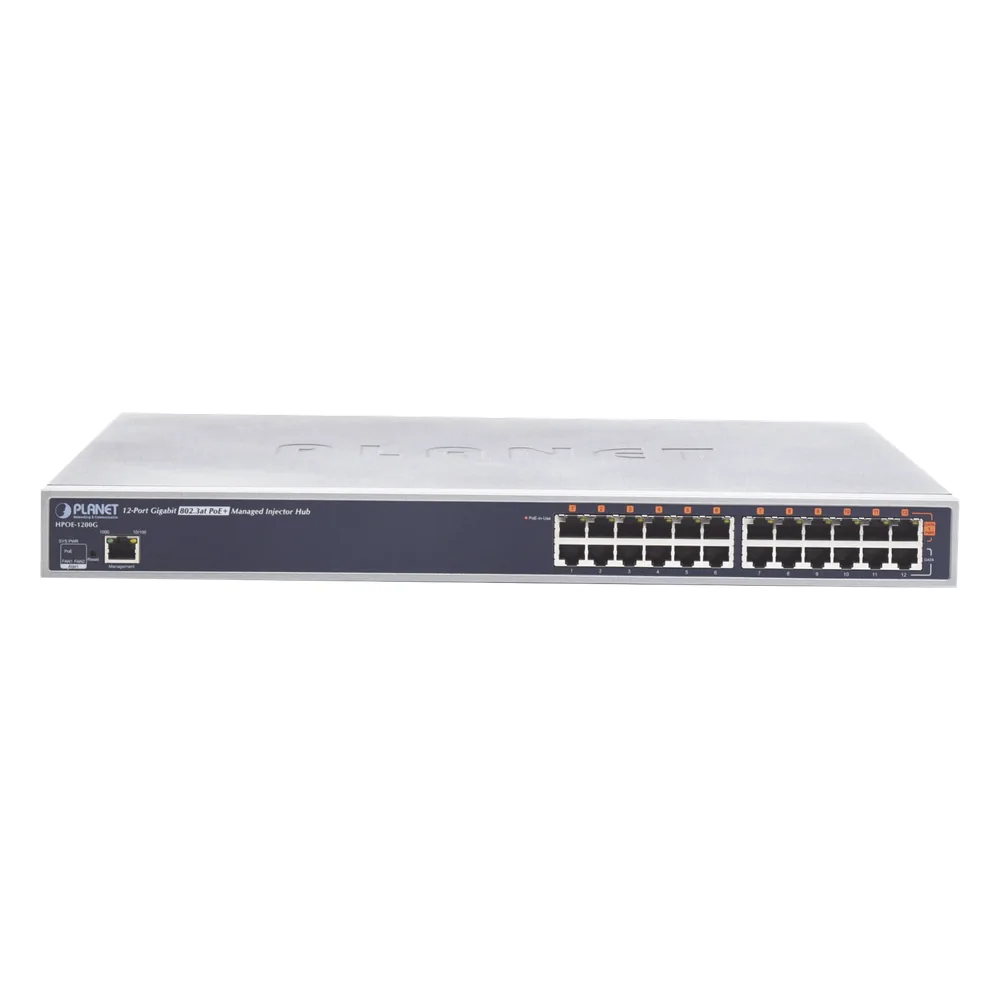 Inyector HUB high PoE 802.3at (Mid-span) administrable de 12 puertos 10/100/1000 Mbps