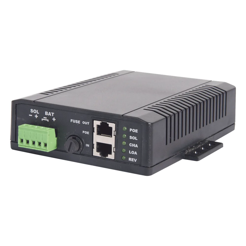 Controlador Solar POE, Entrada 12 Vcc Hasta un Panel Solar de 125 Watts, Salida PoE Pasivo en 48 Vcc Hasta 20 Watts Máximo.