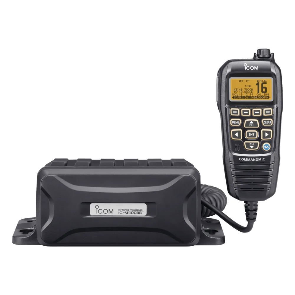 Radio Marina VHF / 25W de Potencia / Clase D DSC Integrado / IPX7 Submersible / Interfaz NMEA 0183