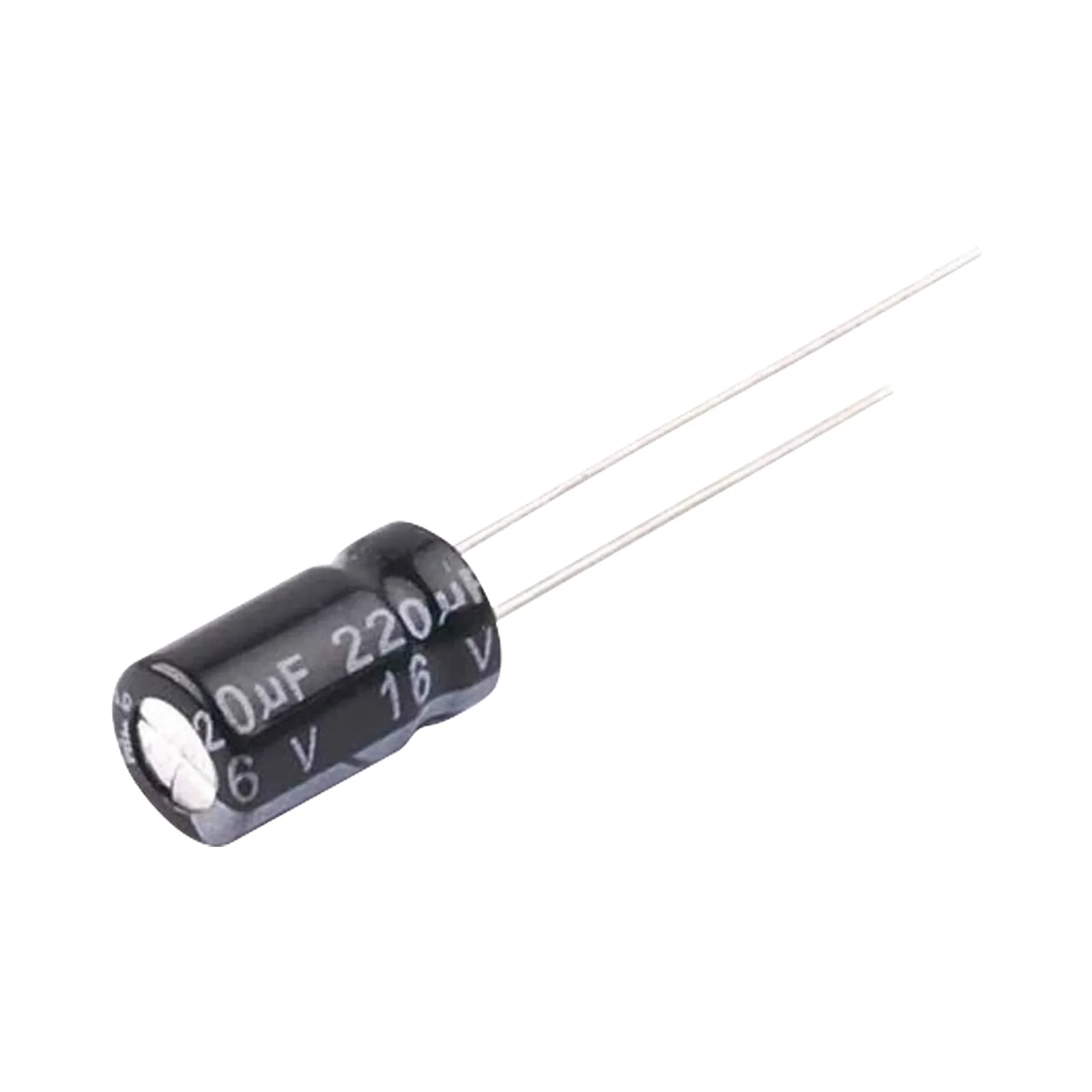Capacitor Electrolítico en Aluminio, Radial de 220 µFd, 16 Vcc, 105 °C, 6.3 x 11 mm.