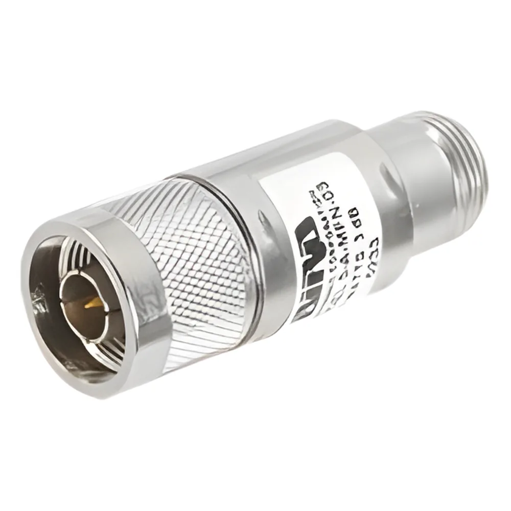 Atenuador en Línea de 3 dB, 5 Watt Máximo, CD-4 GHz, Conectores N Macho-Hembra.