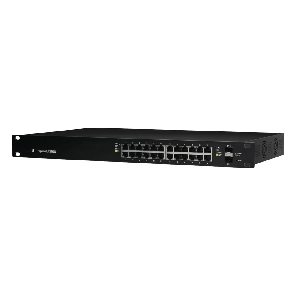 Switch EdgeMAX Administrable de 24 Puertos Gigabit con PoE+/PoE Pasivo 24V + 2 Puertos SFP, 500 W