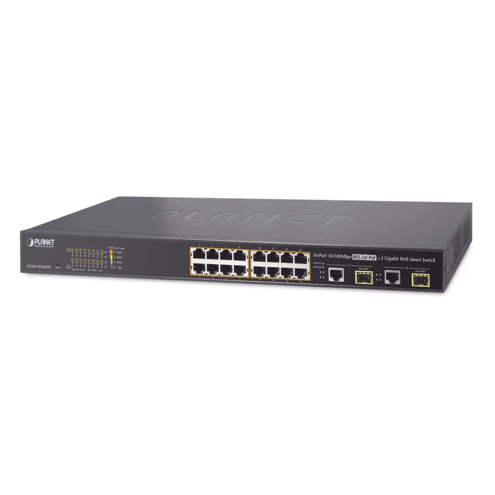 Switch Administrable L2 de 16 Puertos PoE+ y 2 Puertos Compartidos Gigabit TP/SFP