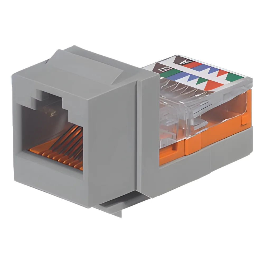 Conector Jack Estilo Leadframe, Tipo Keystone, Categoría 5e, de 8 posiciones y 8 cables, Color Gris