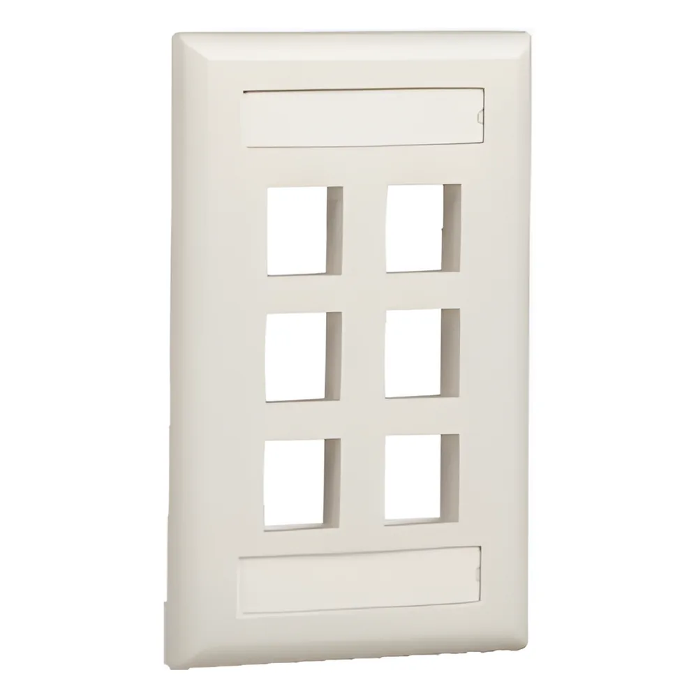 Placa de Pared Vertical, Salida Para 6 Puertos Keystone, Con Espacios Para Etiquetas, Color Blanco Mate