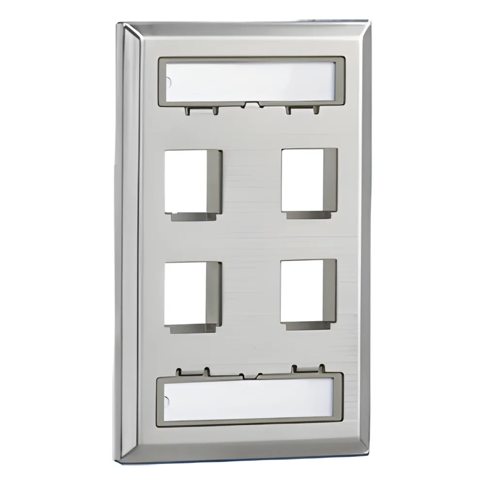 Placa de Pared Vertical, Salida Para 4 Puertos Keystone, Con Espacios Para Etiquetas, de Acero Inoxidable