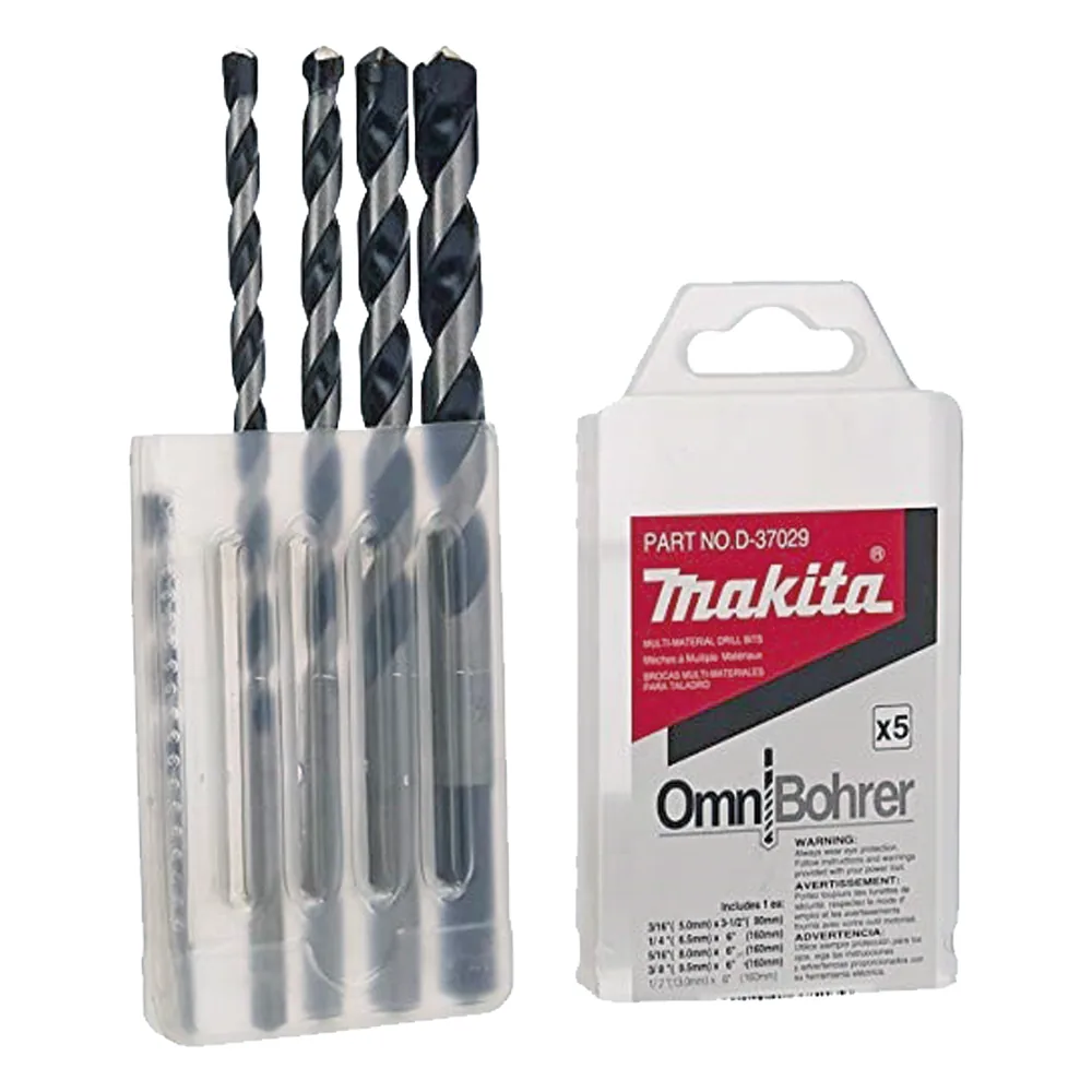 Juego de 5 Pzas. de Broca para Concreto con Punta de Carburo (3/16", 1/4", 5/16", 3/8" y 1/2")