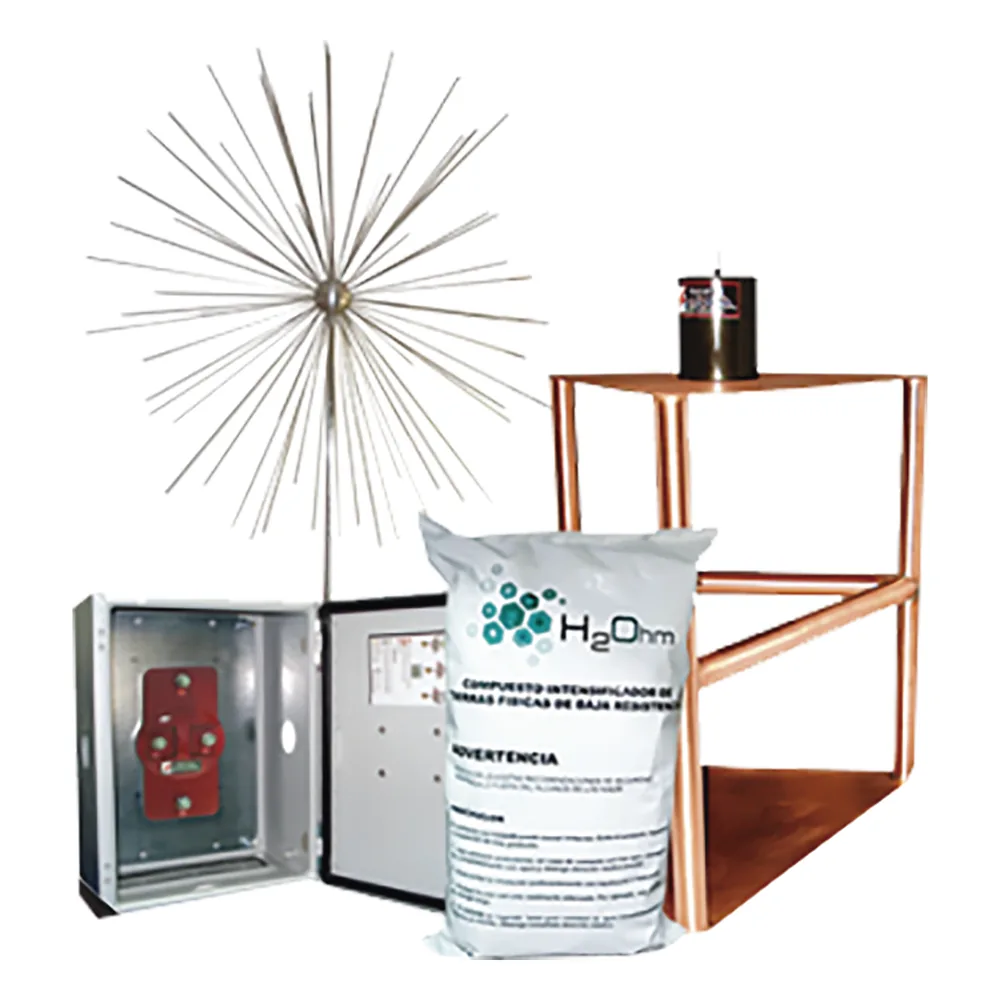 Kit de Punta tipo Erizo con Electrodo, Acoplador y Mejorador de Terreno H2OHM.