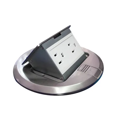 Mini Caja de Piso Redonda Acero Inoxidable (2 Contactos) (11000-12201)