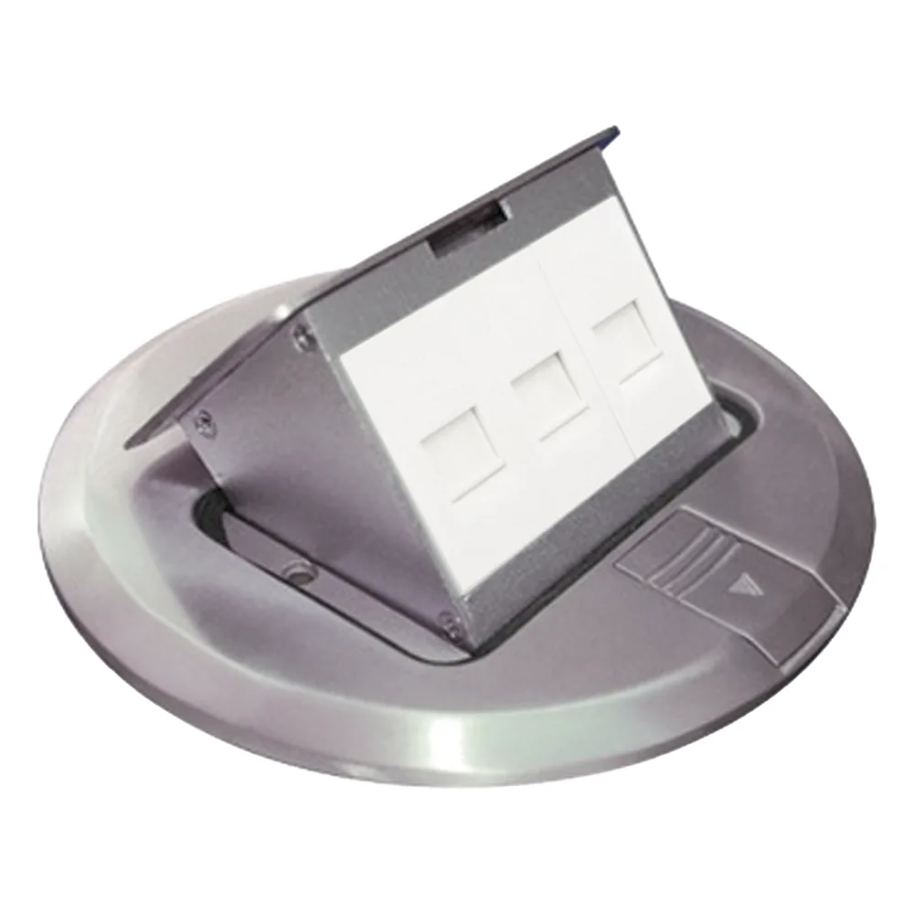 Mini Caja de Piso Redonda para Datos o Conectores Tipo Keystone, Color Acero Inoxidable (3 Contactos) (11000-12202)