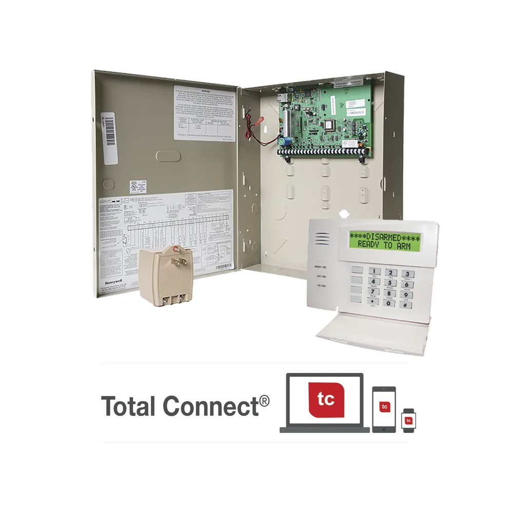 Panel de control de alarma con comunicación IP y AlarmNet, hasta 48 zonas, 2 particiones y teclados alfanuméricos o gráficos