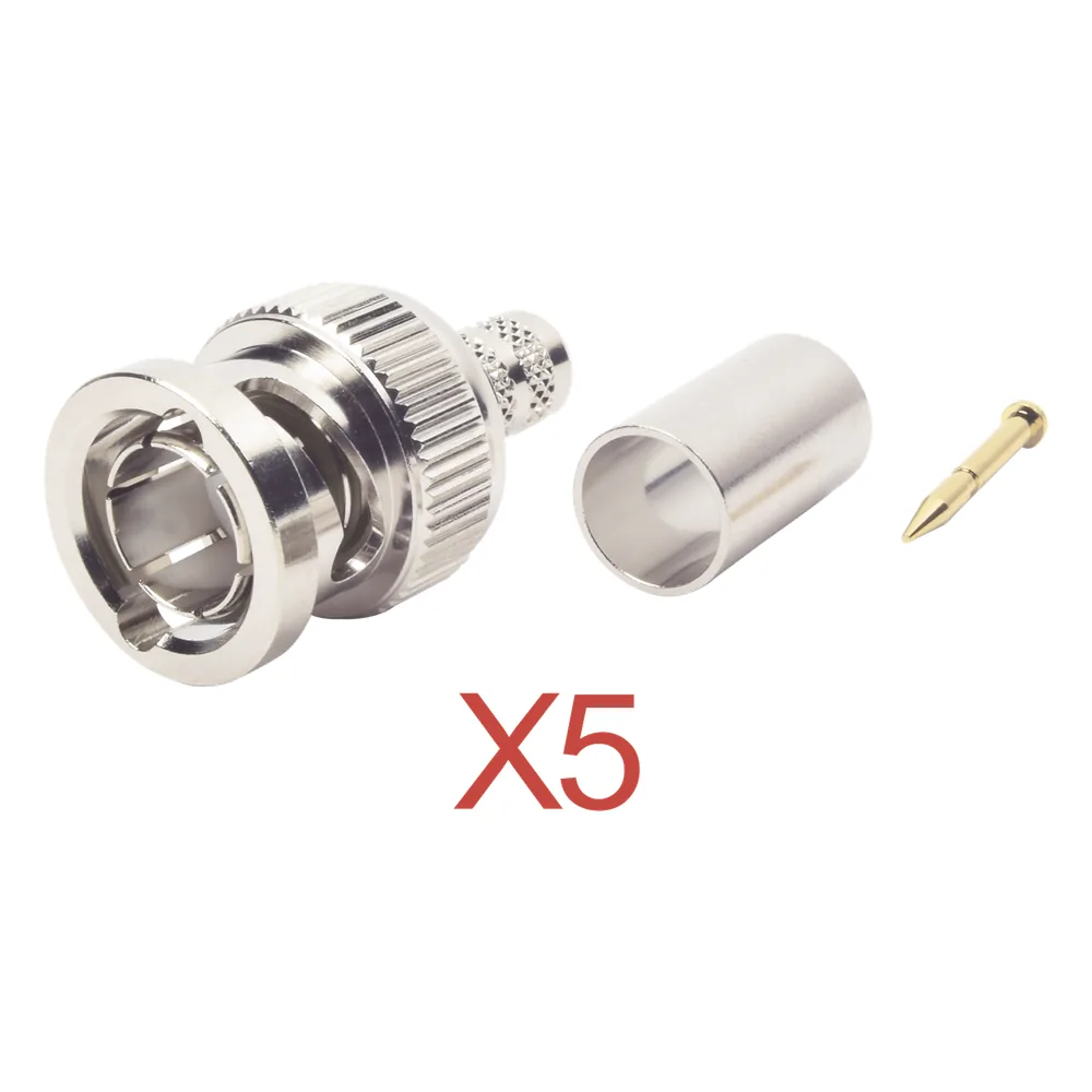 Kit de 5 Conectores BNC Macho RFB-1707-D de Anillo Plegable / RG-59, 75 Ohm.