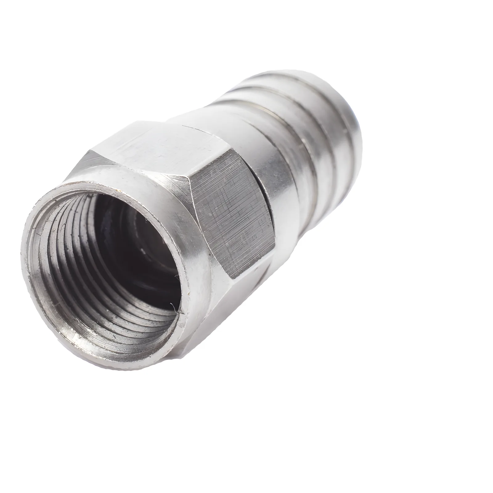 Conector F Macho, 75 Ohm, Plegable para Cable RG-6/U sin pin, Niquel/Polietileno.