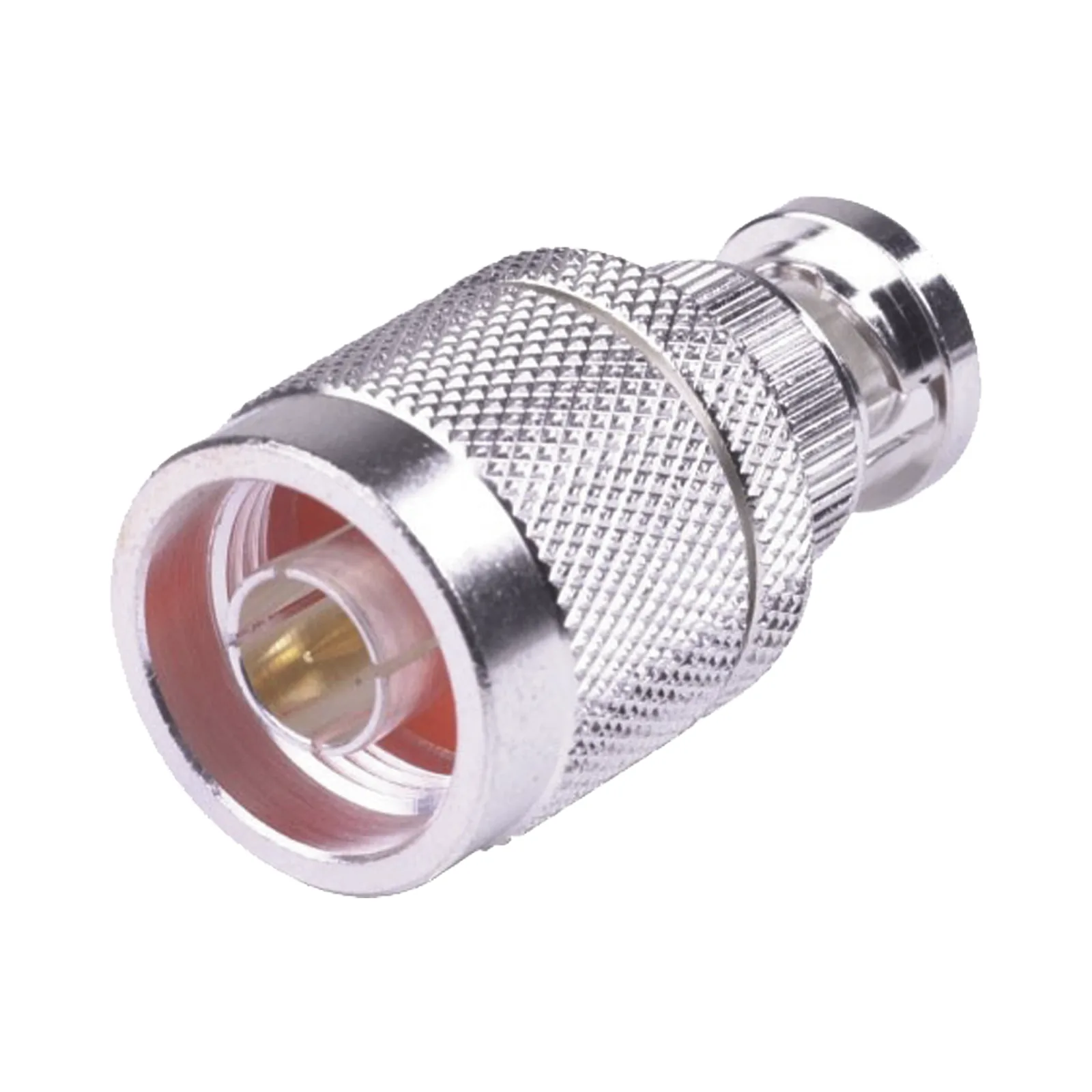 Adaptador en Línea, de Conector N Macho a BNC Macho, Plata/ Oro/ Teflón.