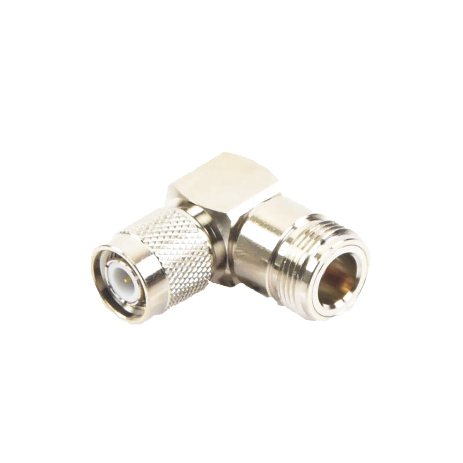 Adaptador en Ángulo Recto de Conector TNC Macho a N Hembra, Níquel/ Oro/ Teflón.