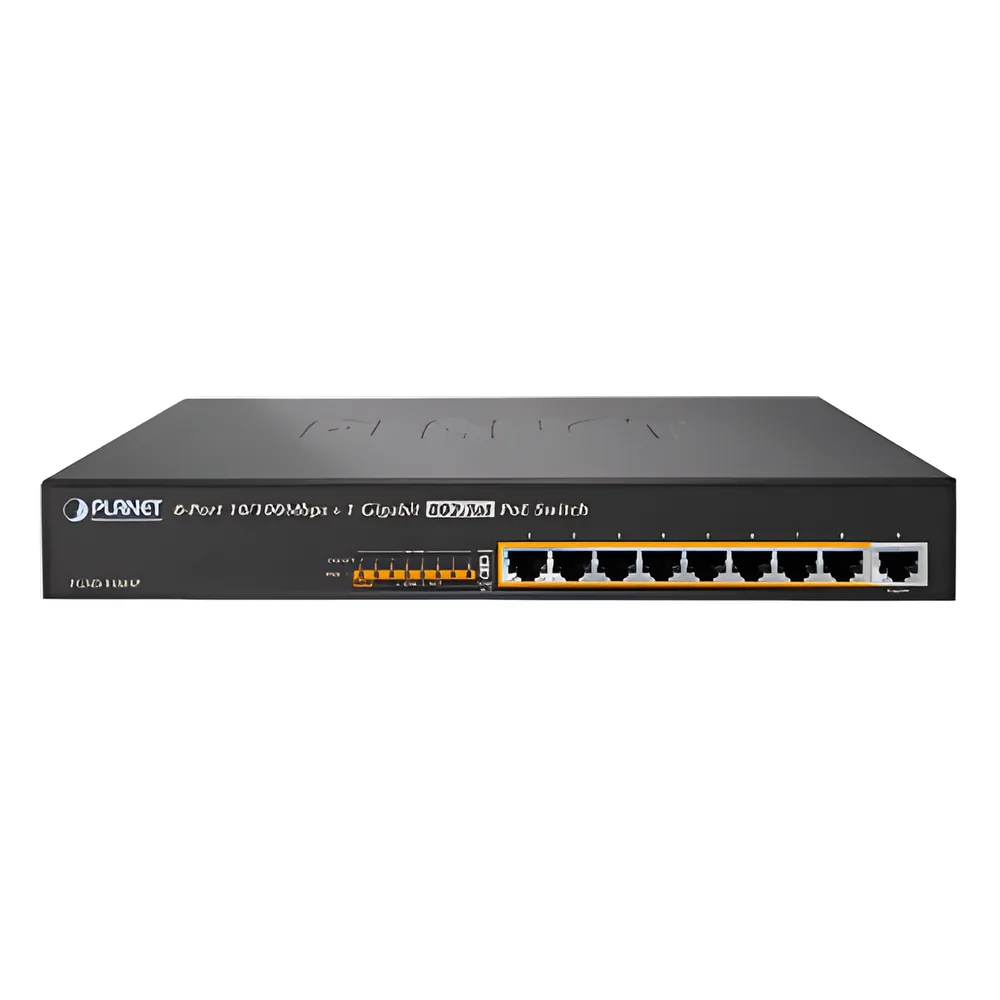 Switch no administrable de 8 Puertos PoE+ 100BaseTX + 1 Puerto 100/1000Base-T con 130W de Potencia Total