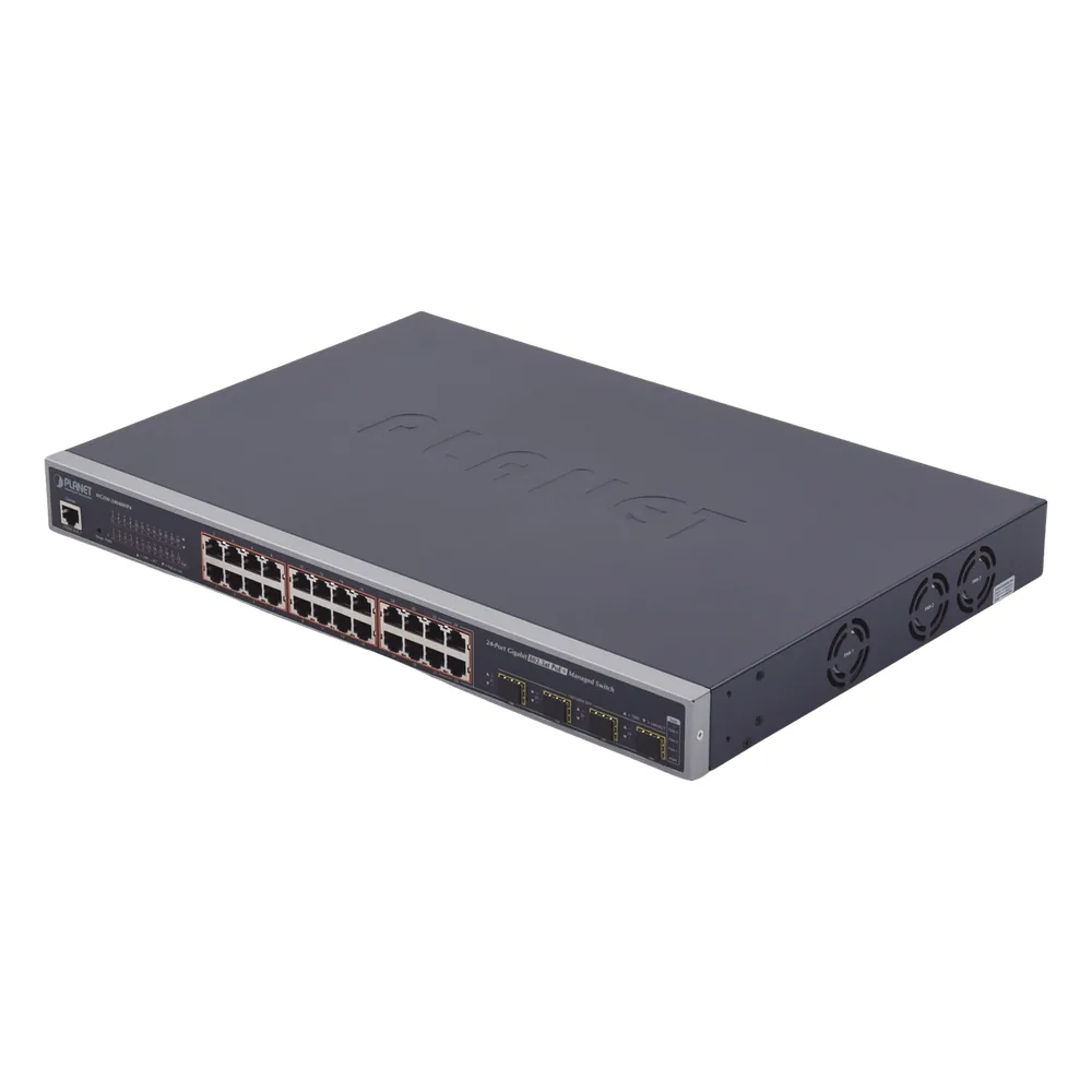Switch Administrable L2+ de 24 puertos 10/100/1000T PoE+ con 4 puertos combo TP/SFP Gigabit