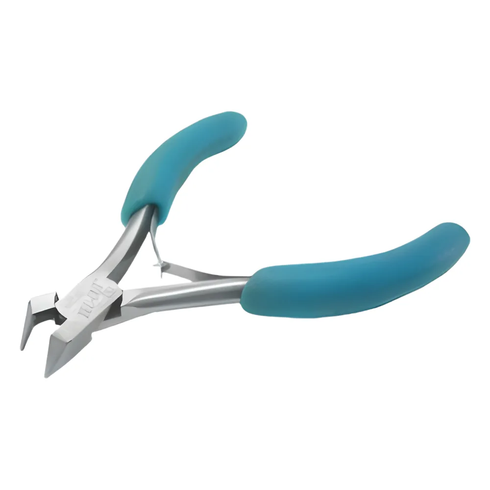 Pinza de corte fino frontal al raz, templada y de 4" de largo.