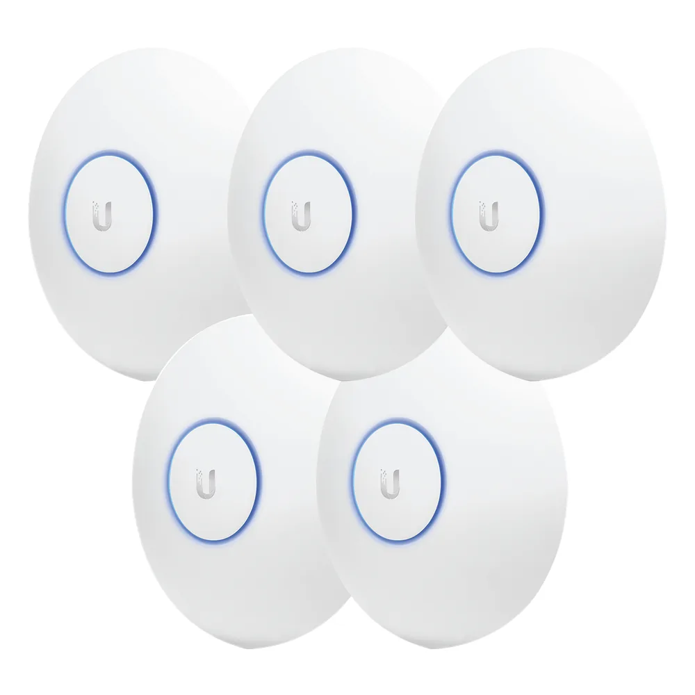 Paquete de 5 Access Point UniFi de largo alcance, Doble banda 802.11ac MIMO2X2 para interior, PoE 802.3af, soporta 250 clientes, hasta 867 Mbps, Los equipos no incluyen poe se sugiere comprar aparte el modelo POE-24-12W-G