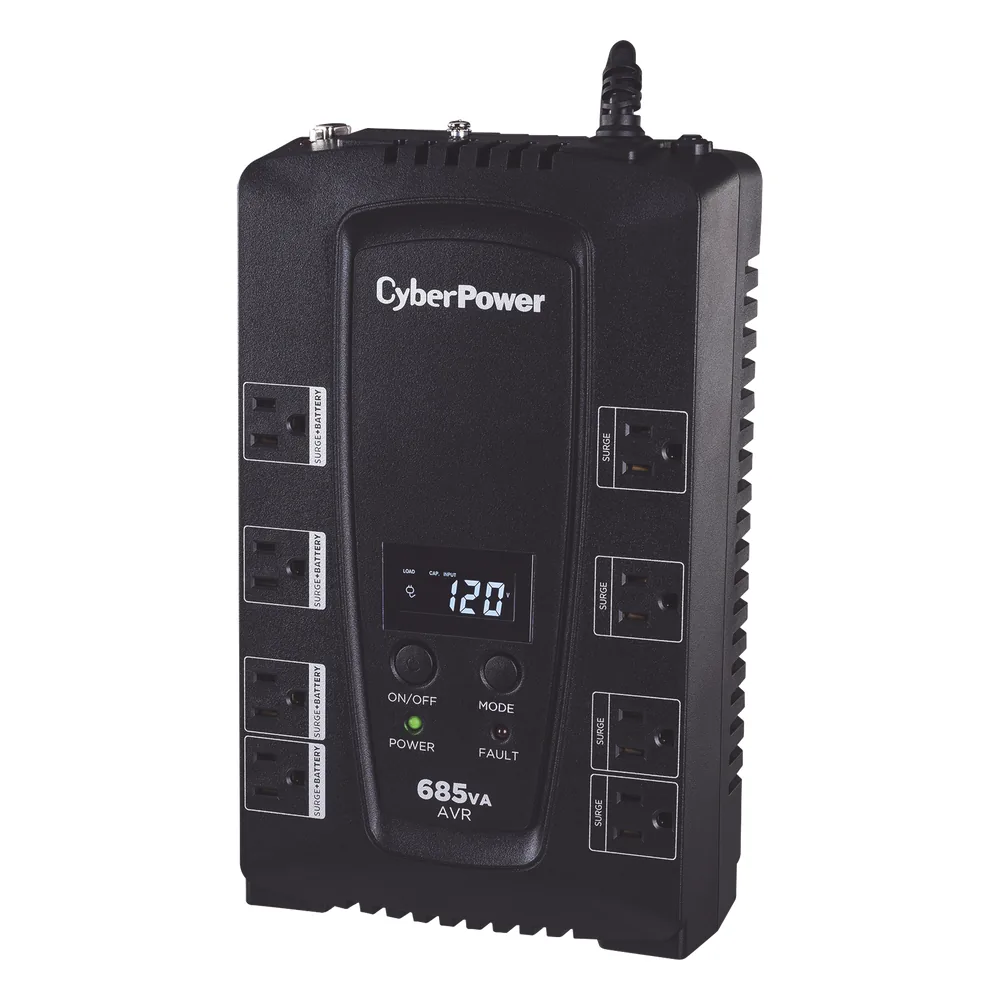 UPS de 685 VA/390 W, Topología Línea Interactiva, Entrada 120 Vca NEMA 5-15P, Tipo Gabinete Compacto, Con 8 Tomas NEMA 5-15R