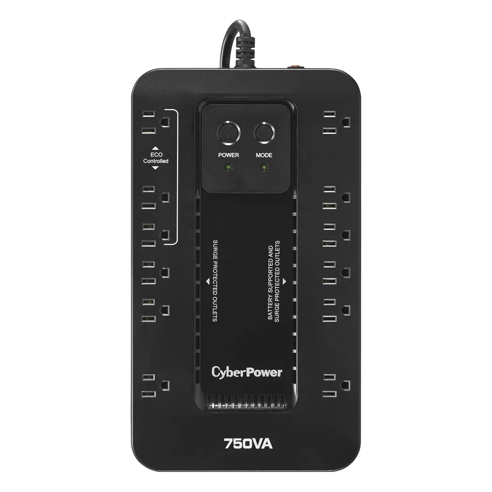 UPS de 750 VA/450 W, Topología Standby con Modo Ahorrador ECO, Entrada 120 Vca NEMA 5-15P, Con 12 Tomas NEMA 5-15R