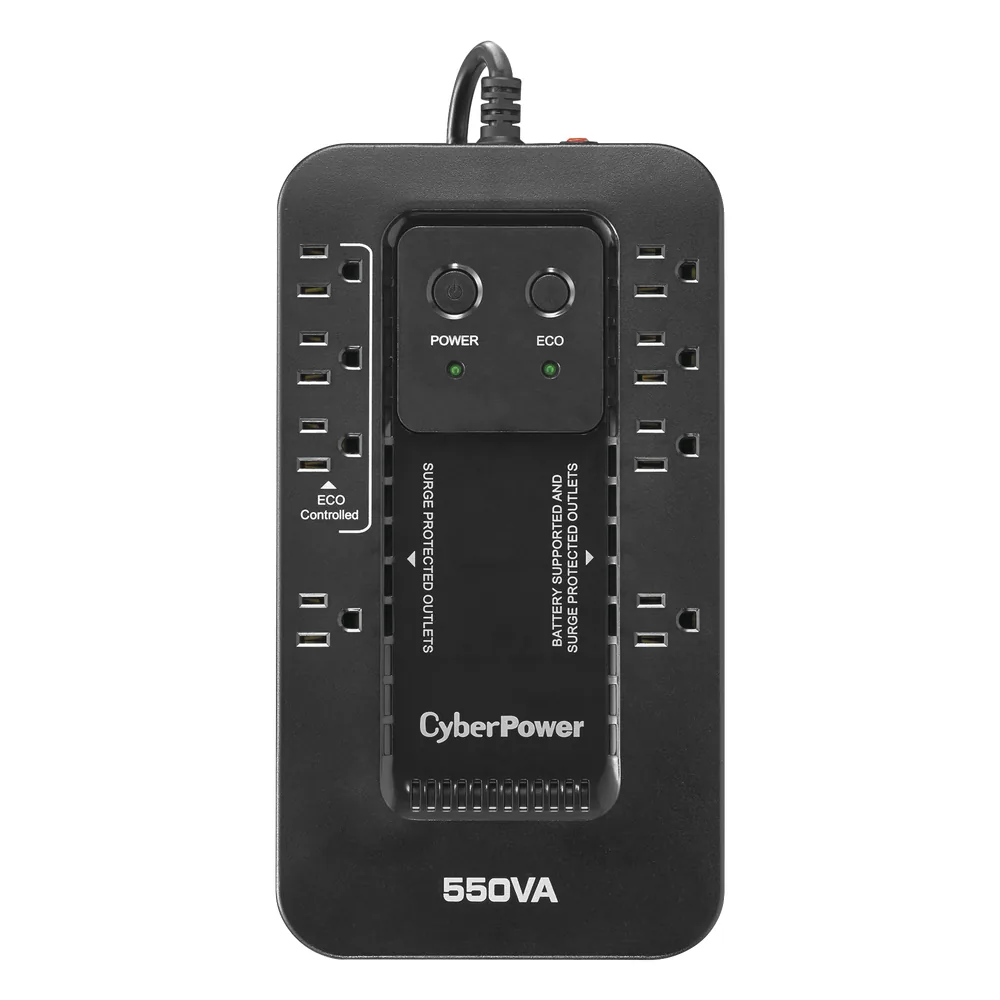 UPS de 550 VA/330 W, Topología Standby con Modo Ahorrador ECO, Entrada 120 Vca NEMA 5-15P, Con 8 Tomas NEMA 5-15R
