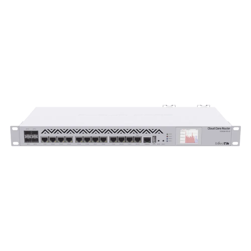(CCR1036-12G-4S-EM) Cloud Core Router, CPU 36 Núcleos, 12 puertos Gigabit Ethernet, 4 puertos SFP y 8 GB Memoria