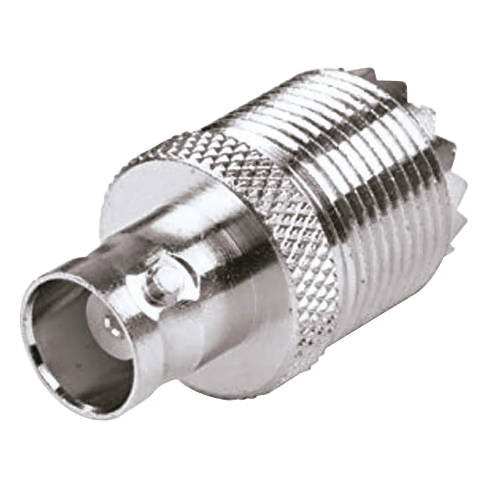 Adaptador en Linea para 50 Ohm, Conector UHF Hembra (SO-239) a BNC Hembra, Níquel/ Plata/ Delrin.