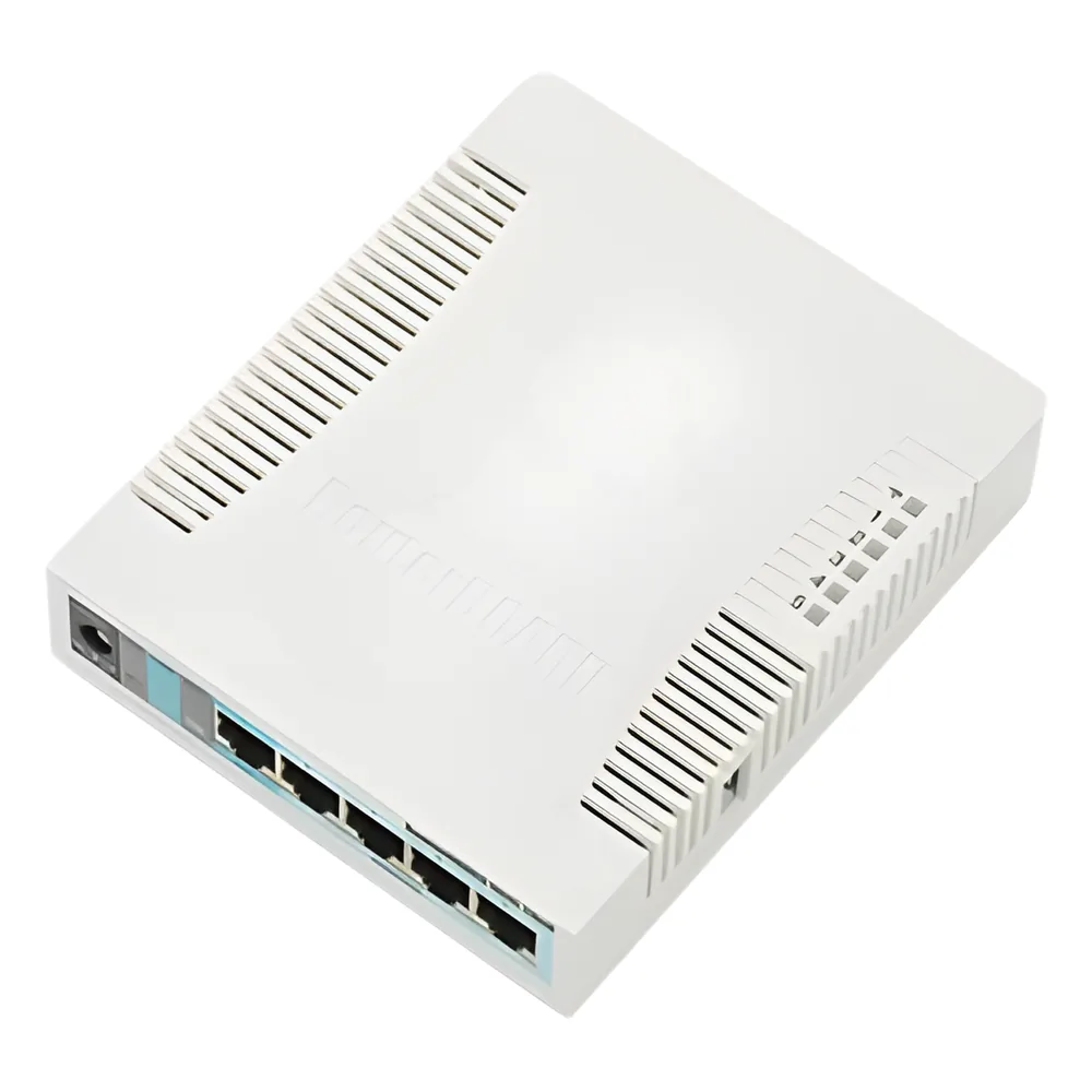 RouterBoard, 5 Puertos Gigabit Ethernet, 1 Puerto USB, WiFi 2.4 GHz 802.11b/g/n, Antena de 2.5 dbi hasta 1W de potencia