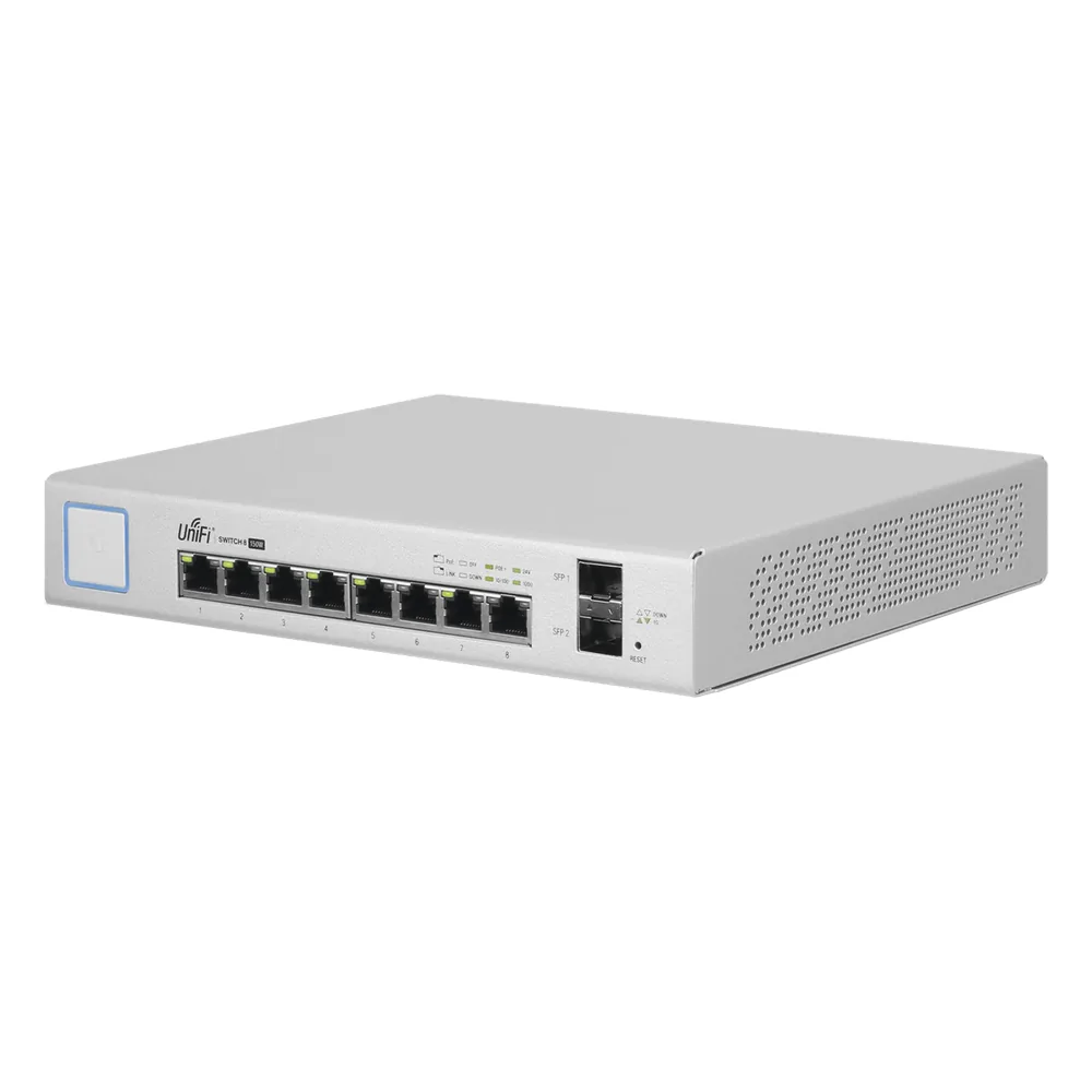 Switch UniFi Administrable de 8 Puertos Gigabit PoE+ 802.3at/af y PoE Pasivo 24V.