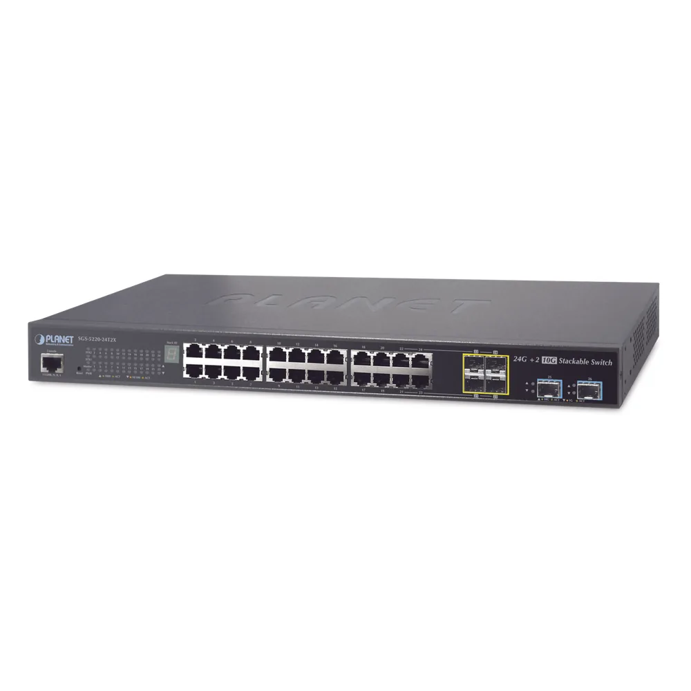 Switch de Acceso Stack Capa 2+ de 24 puertos + 4 compartidos TP/SFP + 2 Puertos 10G SFP+ Stack