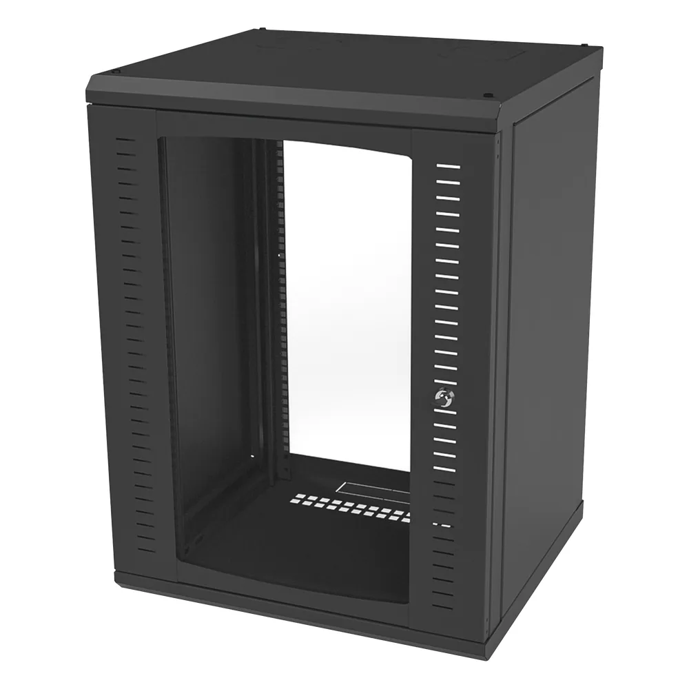 Gabinete para Montaje en Pared, Puerta de Cristal Templado, Cuerpo Fijo con Rack 19" de 16 Unidades