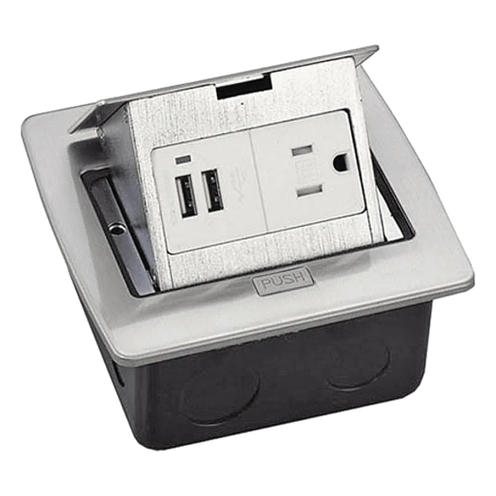 Caja de piso cuadrada con 2 puertos USB y contacto eléctrico (11000-21203)