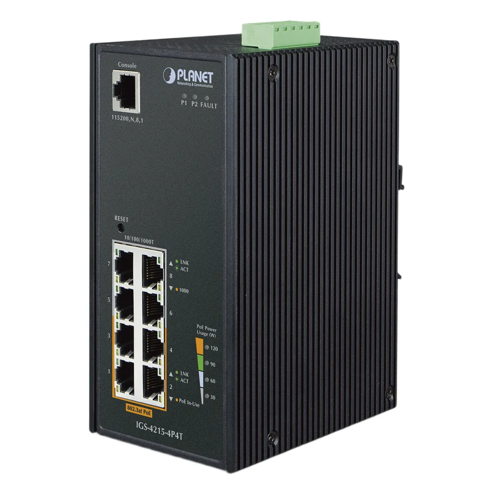 Switch industrial Administrable 4 puertos 1000Mbps, 4 puertos PoE