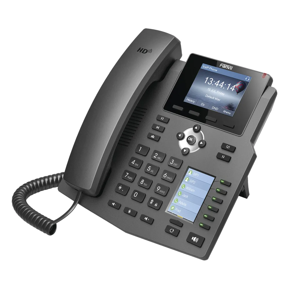 Teléfono IP empresarial para 4 líneas SIP con 2 pantallas LCD, 6 teclas BLF/DSS, conferencia de 3 vías, PoE