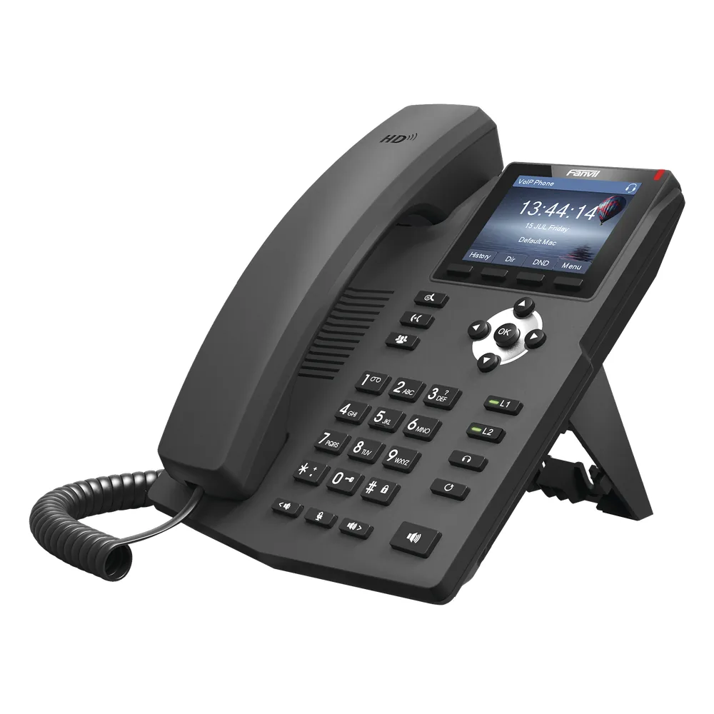 Teléfono IP empresarial para 2 lineas SIP con pantalla LCD de 2.8 pulgadas a color, puertos Gigabit y conferencia de 3 vías, PoE