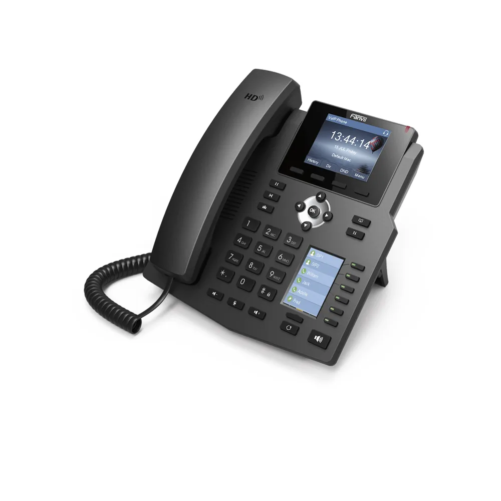 Teléfono IP empresarial para 4 Líneas SIP con 2 pantallas LCD, 6 teclas BLF/DSS, puertos Gigabit y conferencia de 3 vías, PoE