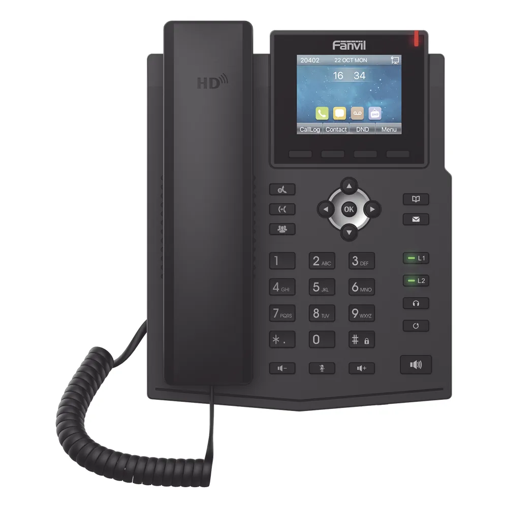 Teléfono IP empresarial para 4 líneas SIP con pantalla LCD de 2.8 pulgadas a color, puertos Gigabit, IPv6, Opus y conferencia de 3 vías, PoE