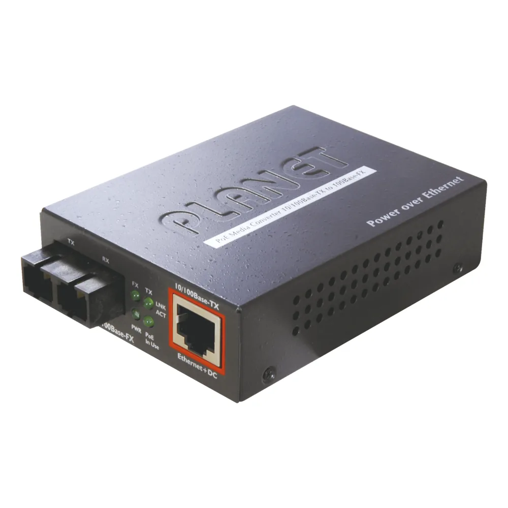 Convertidor de medios 100 Mbps UTP PoE/fibra óptica Mono-Modo hasta 15 Km, conector SC