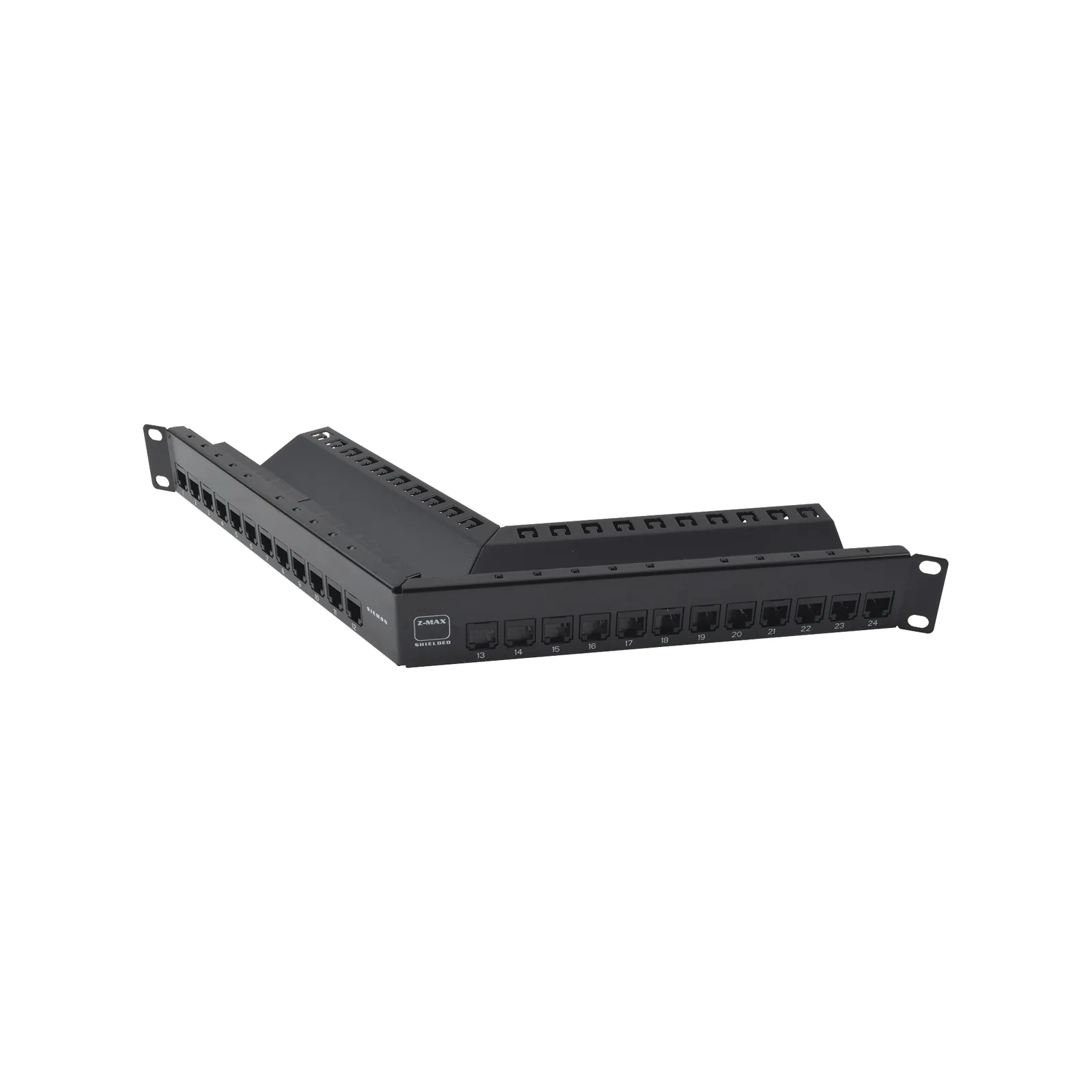 Patch Panel Z-MAX de 24 Puertos, Blindado, Precargado con Jacks Categoría 6A, Angulado, 1UR