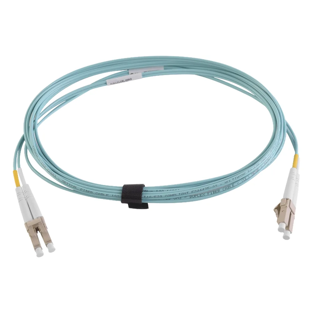 Jumper de Fibra Óptica Multimodo 50/125 XGLO OM3, LC-LC Duplex, OFNR, Color Aqua, 5 Metros (16.40 Pies)