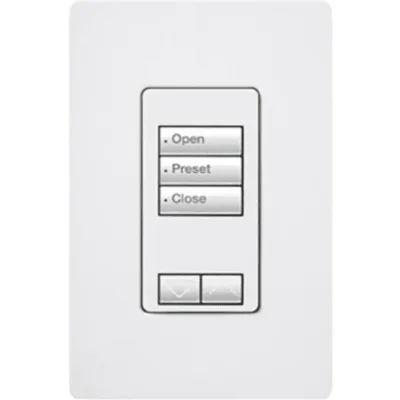 Teclado de pared seeTouch de 3 botones con subir/bajar para control de luces y cortinas en sistemas RadioRA 2, 120 V, retroiluminado, color blanco