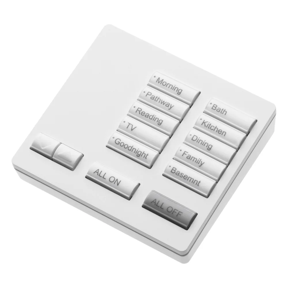 Botonera de sobremesa portátil de 10 botones con subir/bajar y encendido/apagado general, retroiluminada, funciona con pilas AAA o adaptador, para RadioRA 2