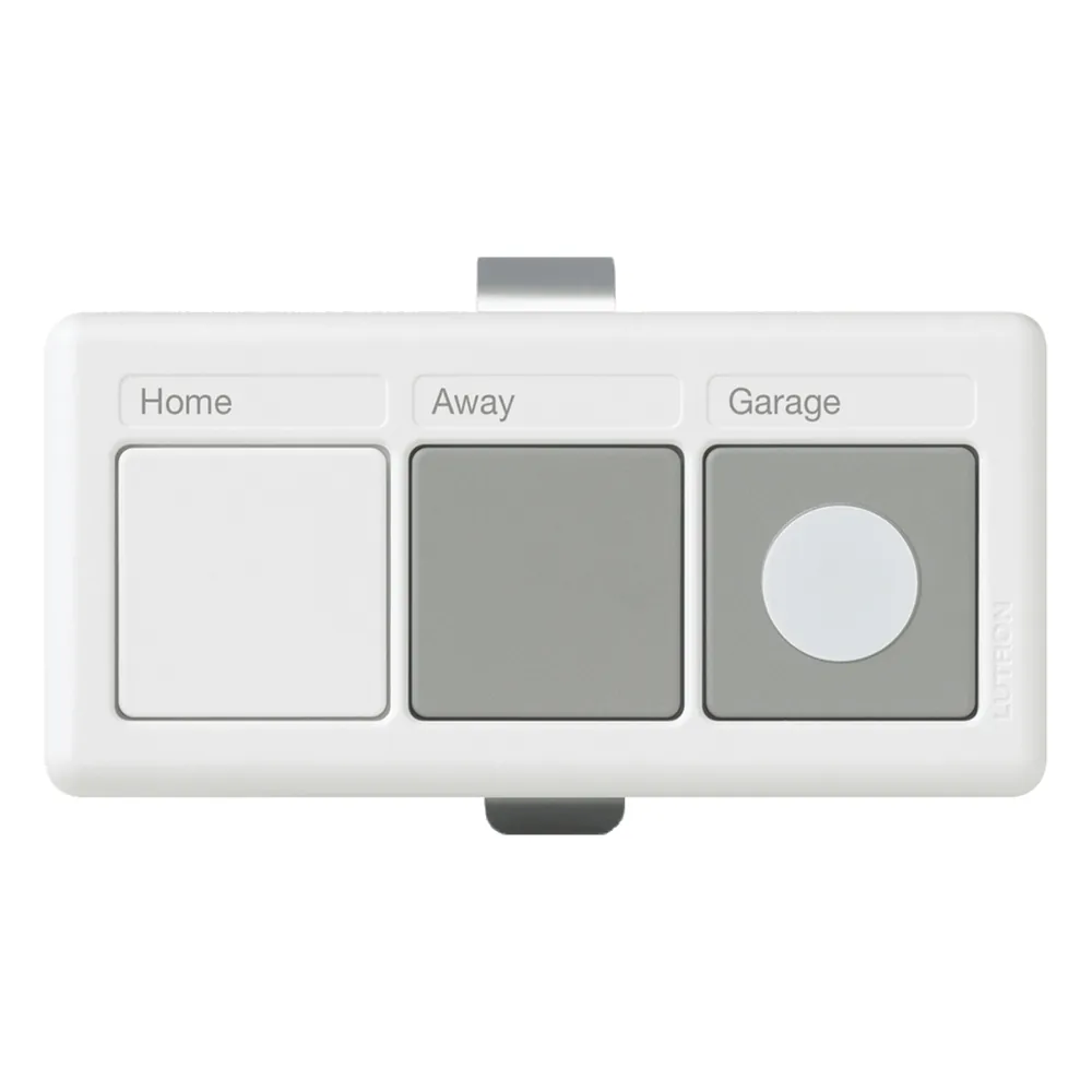 Control transmisor de 3 botones para visera de automóvil, activa escenas de iluminación, persianas y portones a través del receptor RR-VCRX del sistema RadioRA 2