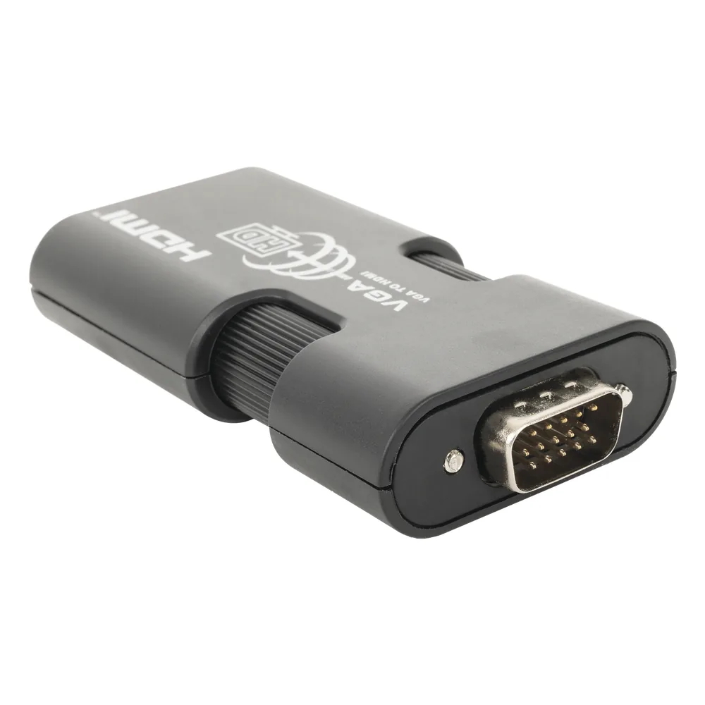MINI Adaptador de VGA a HDMI / Resolución 1920x1080 @ 60Hz / Jack de audio de 3.5mm / Soporta alimentacion por Micro USB