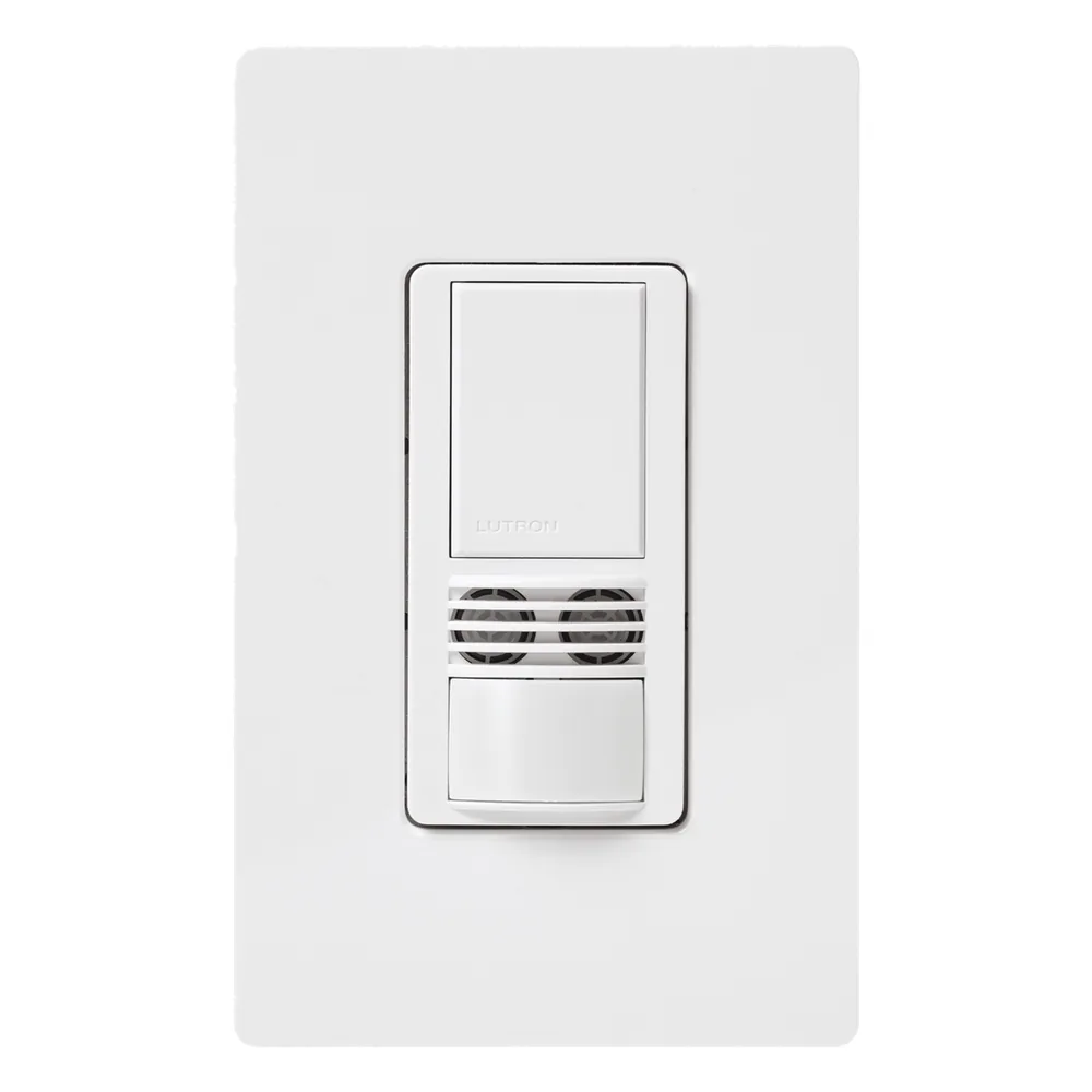 Apagador con sensor de ocupación Maestro de doble tecnología (infrarrojo pasivo y ultrasónica), un circuito, 6 A, sin cable neutro, 120-277 V, color blanco
