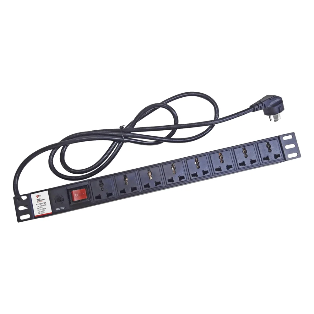 Protector de 120 Vca con 8 contactos de alimentación en color negro para aplicaciones en Rack